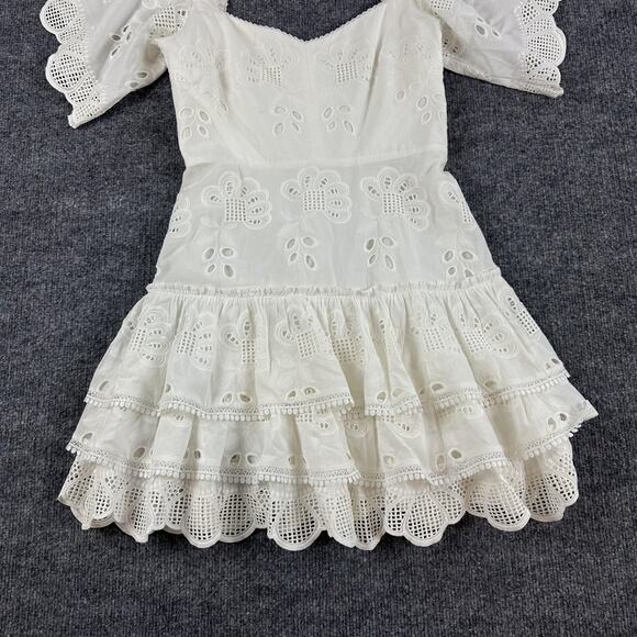 Alexis Dress Small Afonsa Tiered Mini White Embroidered Eyelet Lace Cottagecore - Picture 7 of 15